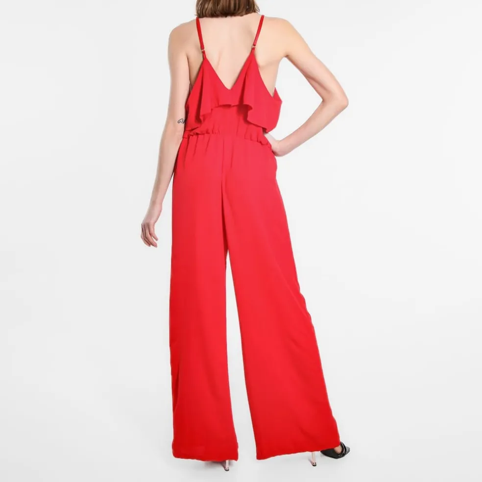 Be You Frill Strappy Blouson Jumpsuit in Red