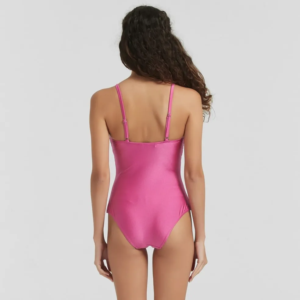 Be You Lattice Plunge Swimsuit in Pink