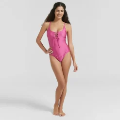 Be You Lattice Plunge Swimsuit in Pink