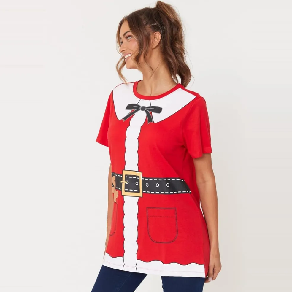 Be You Mrs Claus Reindeer Crew Neck T-Shirt in Red