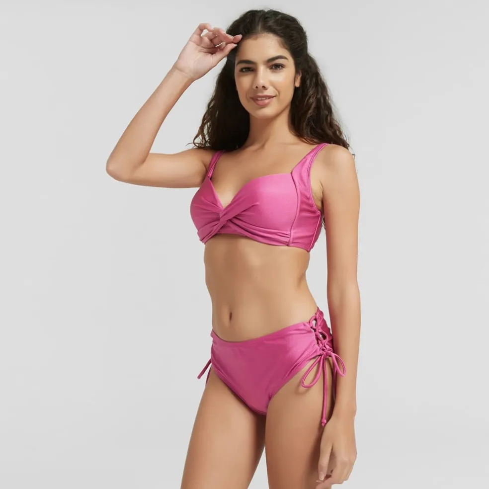 Be You Shimmer Lattice Bikini Set in Pink