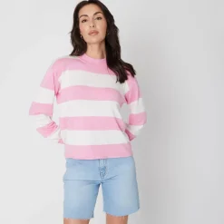Be You Stripe Crew Neck Sweater in Pink