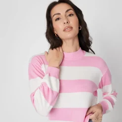 Be You Stripe Crew Neck Sweater in Pink