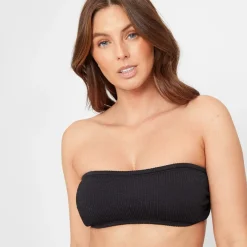Be You Textured Bandeau Bikini Top in Black