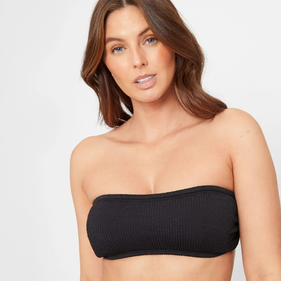 Be You Textured Bandeau Bikini Top in Black