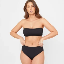Be You Textured Bandeau Bikini Top in Black