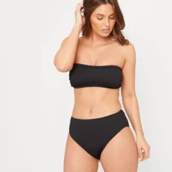 Be You Textured Bandeau Bikini Top in Black