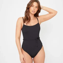 Be You Textured Belted Swimsuit in Black