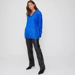 Be You V Neck Relaxed Fit Long Sleeve Sweater in Blue