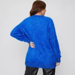 Be You V Neck Relaxed Fit Long Sleeve Sweater in Blue