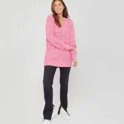 Be You V-Neck Relaxed Fit Heathered Sweater in Pink