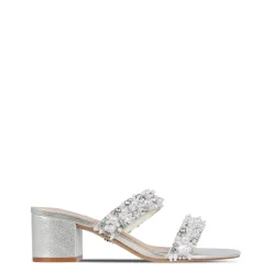 Biba 2 Strap Block Heel Sandal in Silver