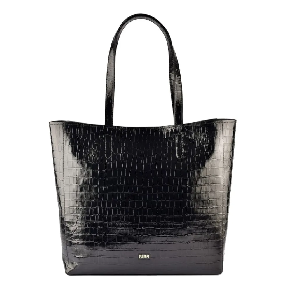 Biba Crocodile Patterned Embossed Tote in Black