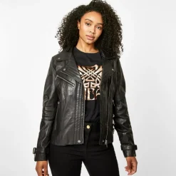 Biba Leather Biker Jacket in Black