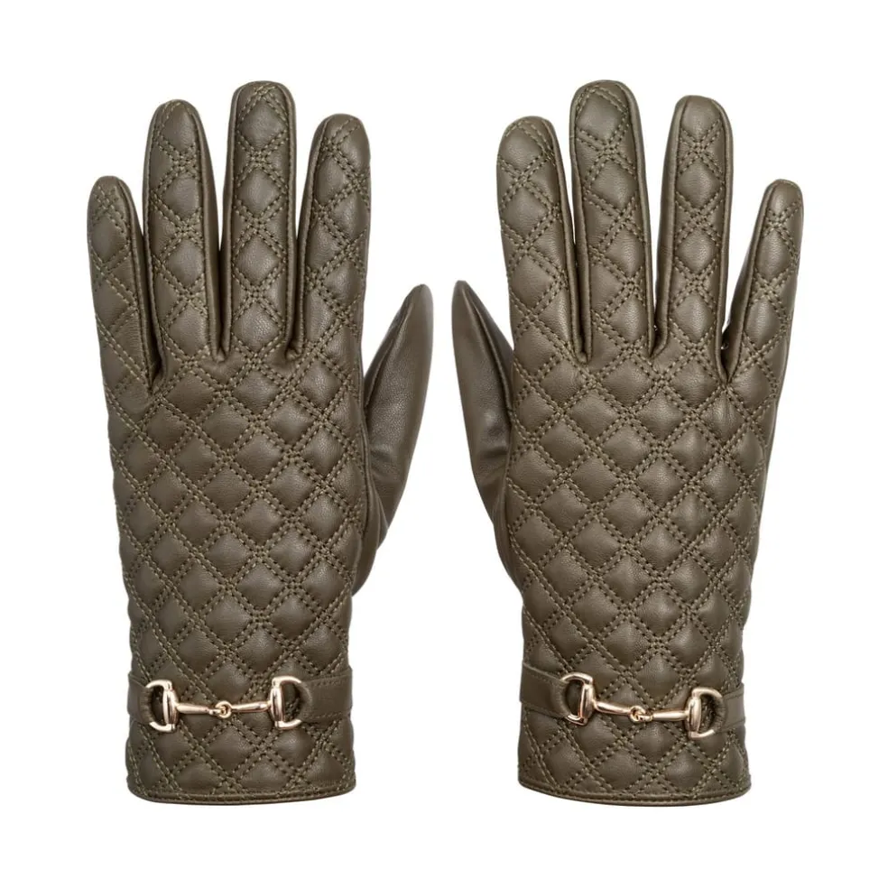 Biba Quilted Leather Gloves in Green