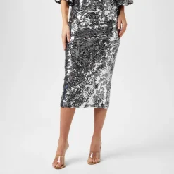 Biba Sequin Midi Skirt in Silver