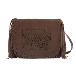 Biba Suede Fringe Shoulder Bag in Brown