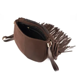 Biba Suede Fringe Shoulder Bag in Brown