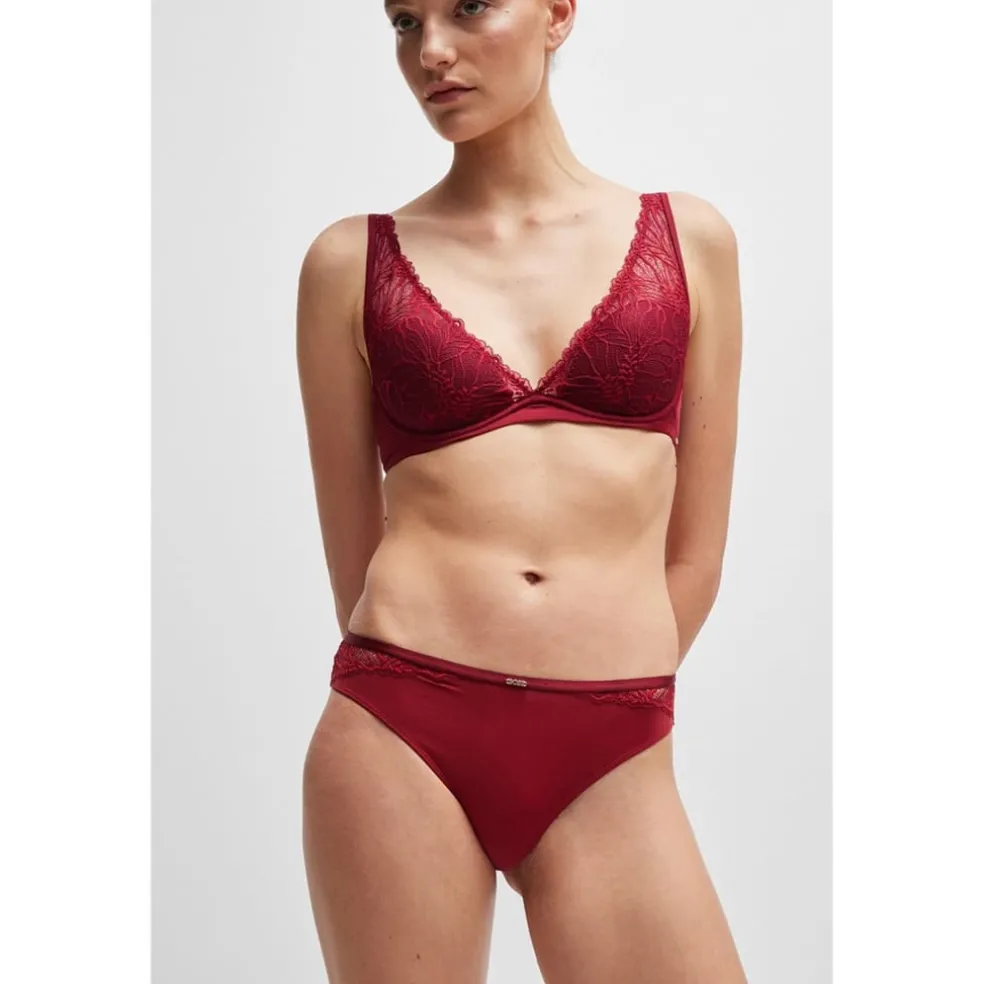 Boss Bianca Floral Patterned Thong in Red