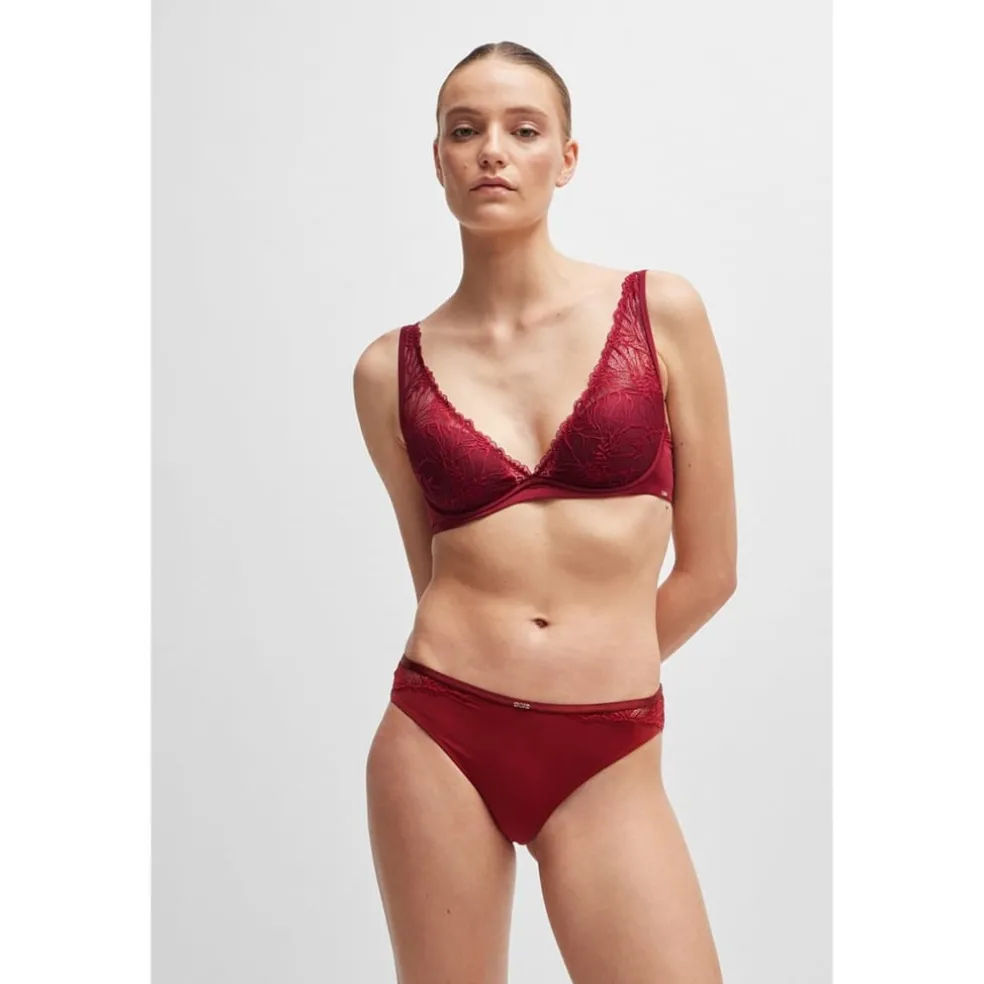 Boss Bianca Floral Patterned Thong in Red