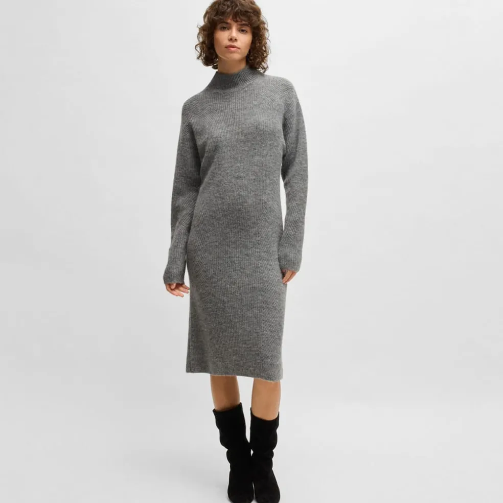 Boss C_Fagdassy Long Sleeve Relaxed-Fit Dress in Silver