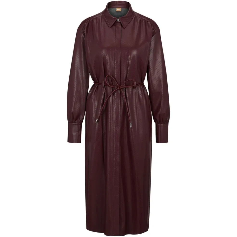 Boss Dibanora10 Belted Shirt Dress in Red