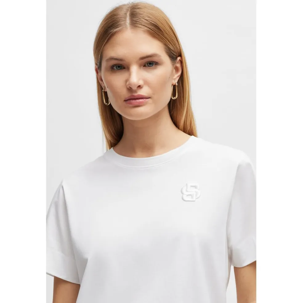 Boss Double Monogram Embroidery Top in White