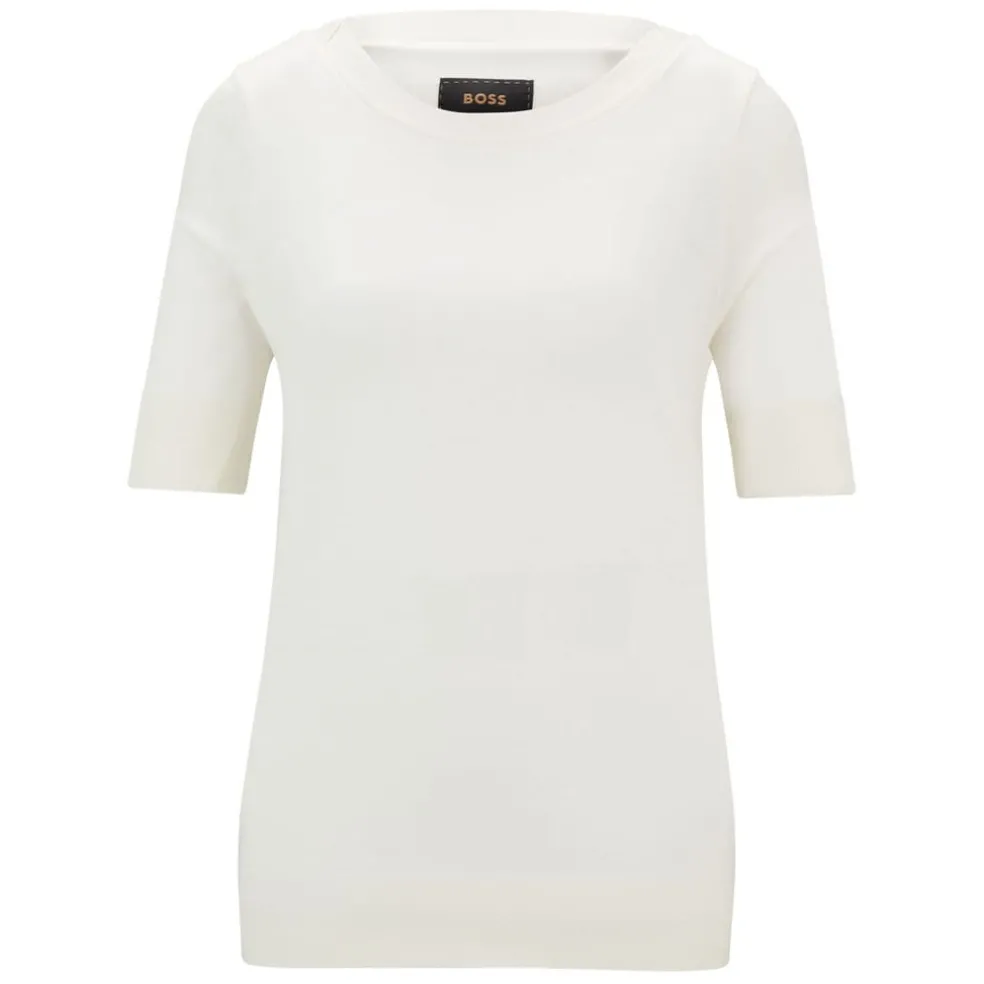 Boss Eleanza Short Sleeve Silk Top in White