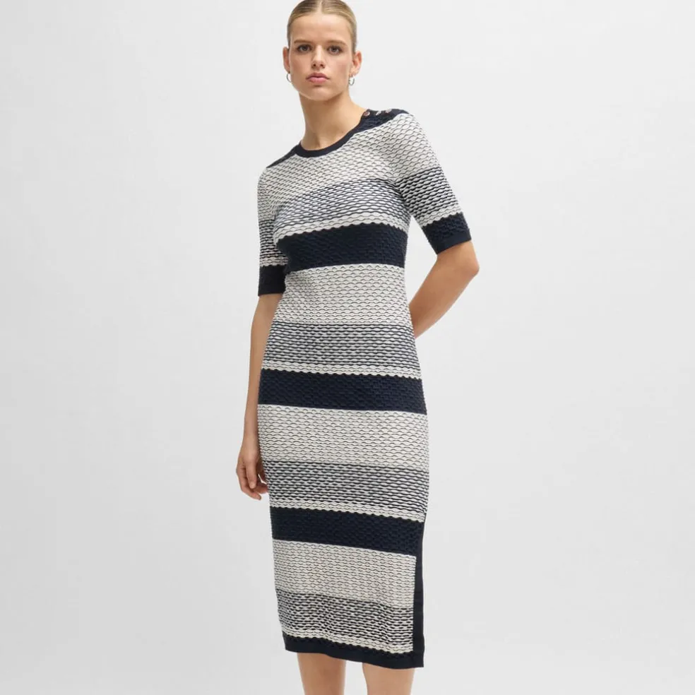 Boss Etanah Structured-Stripe Dress in Tortoiseshell