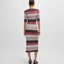 Boss Etanah Structured-Stripe Dress in Tortoiseshell