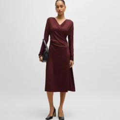 Boss Ettita Allover Print Wrap-Front Dress in Red