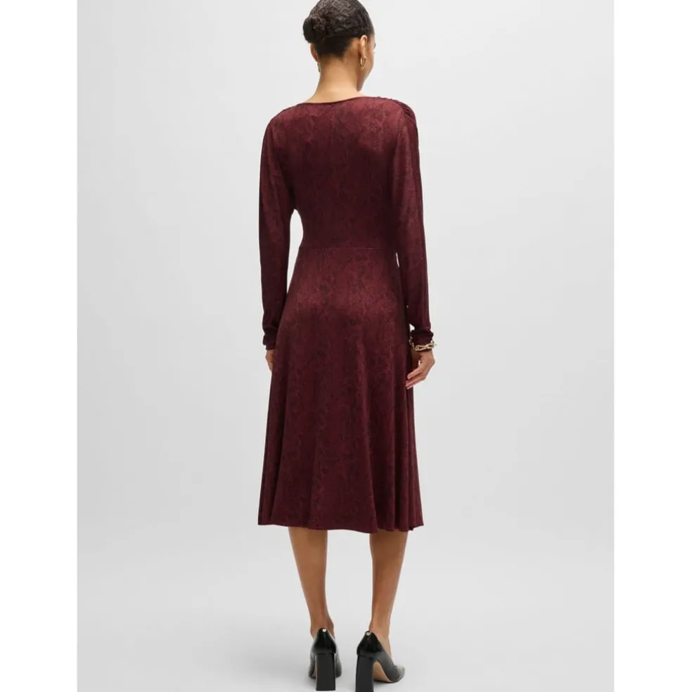 Boss Ettita Allover Print Wrap-Front Dress in Red