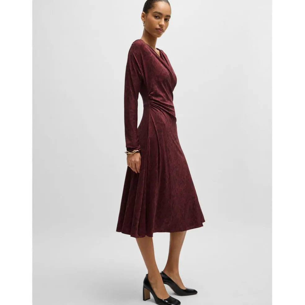 Boss Ettita Allover Print Wrap-Front Dress in Red