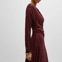 Boss Ettita Allover Print Wrap-Front Dress in Red