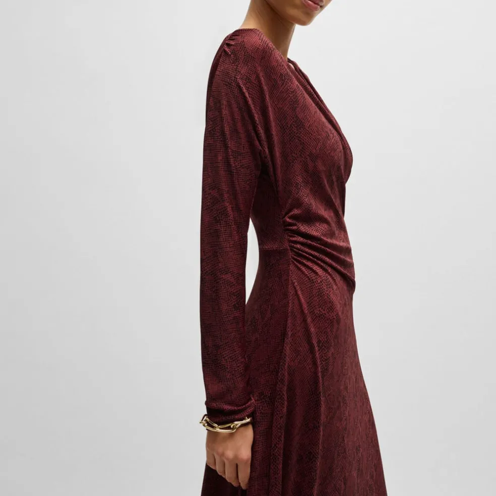 Boss Ettita Allover Print Wrap-Front Dress in Red