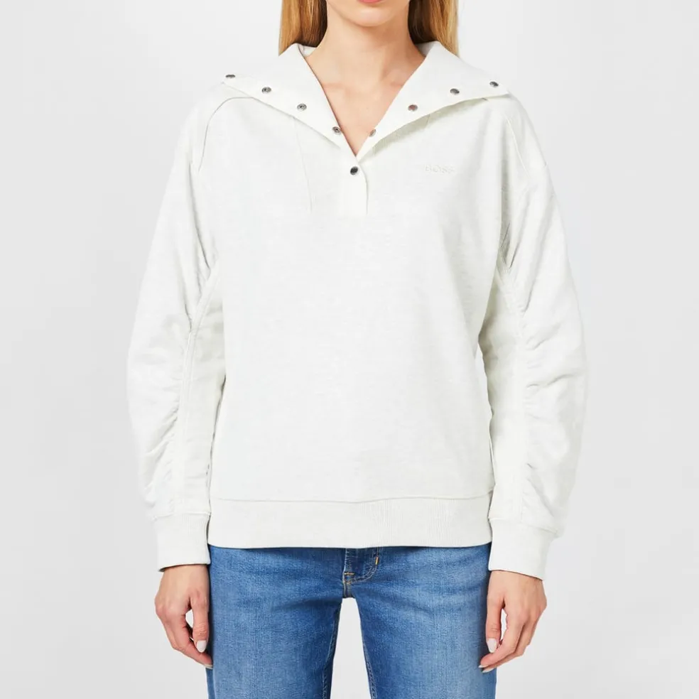 Boss Funnel Neck Relaxed Fit Long Sleeve Sweatshirt in White