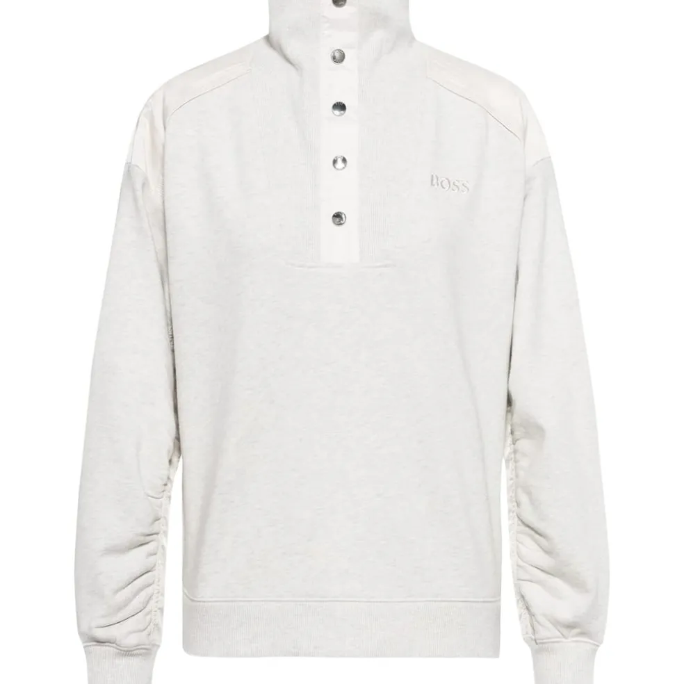 Boss Funnel Neck Relaxed Fit Long Sleeve Sweatshirt in White