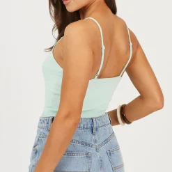 Brave Soul Strap Button Through Bodysuit in Green