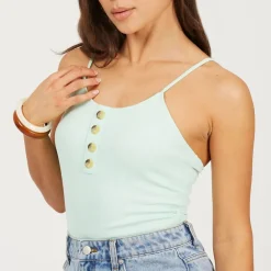 Brave Soul Strap Button Through Bodysuit in Green