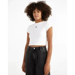 Calvin Klein Jeans Rib Cropped T-Shirt in White