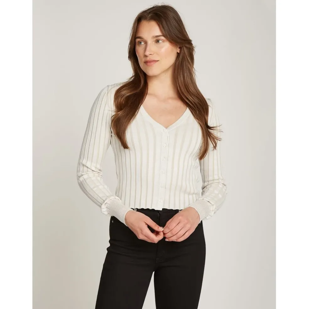 Calvin Klein Jeans Rib V-Neck Regular Fit Sweater in White