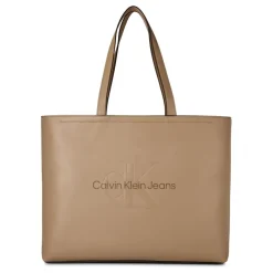 Calvin Klein Jeans Slim Mono Tote in Beige