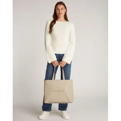 Calvin Klein Jeans Slim Mono Tote in Beige