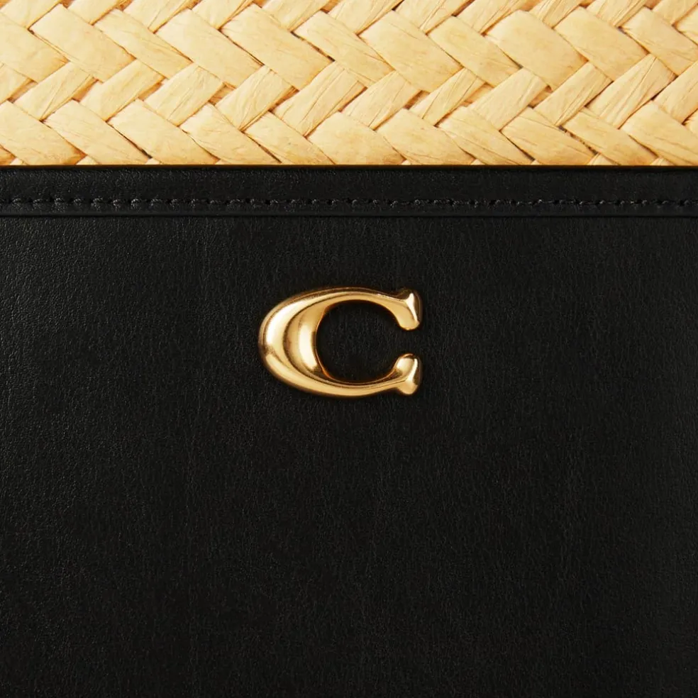 Coach Straw Leather Tote Bag in Cream