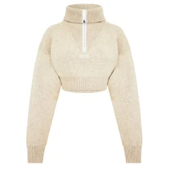 Coperni Cropped Boxy Funnel Neck Sweater in Beige