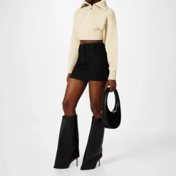 Coperni Cropped Boxy Funnel Neck Sweater in Beige