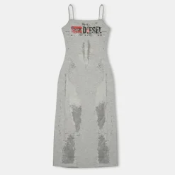 Diesel Hpr Devo Spaghetti Strap Midi Bodycon Dress in Grey