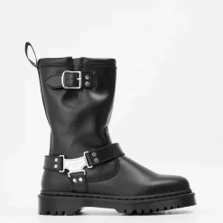 Dr Martens Anistone Tall Leather Biker Boots in Black