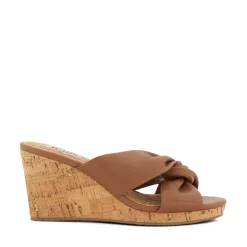 Dune London Kacee Twist Knot Wedge Mule Sandals in Tan