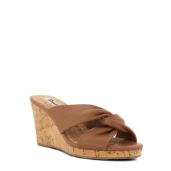 Dune London Kacee Twist Knot Wedge Mule Sandals in Tan